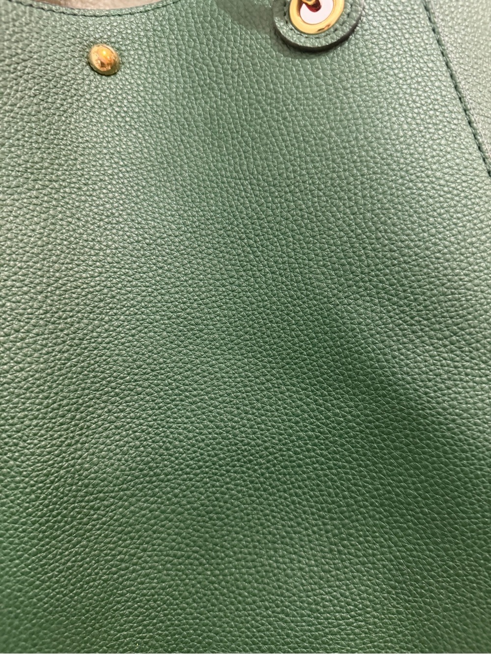 Green Vegan Leather Tote Handbag with Red Interior - Picture 6 of 6